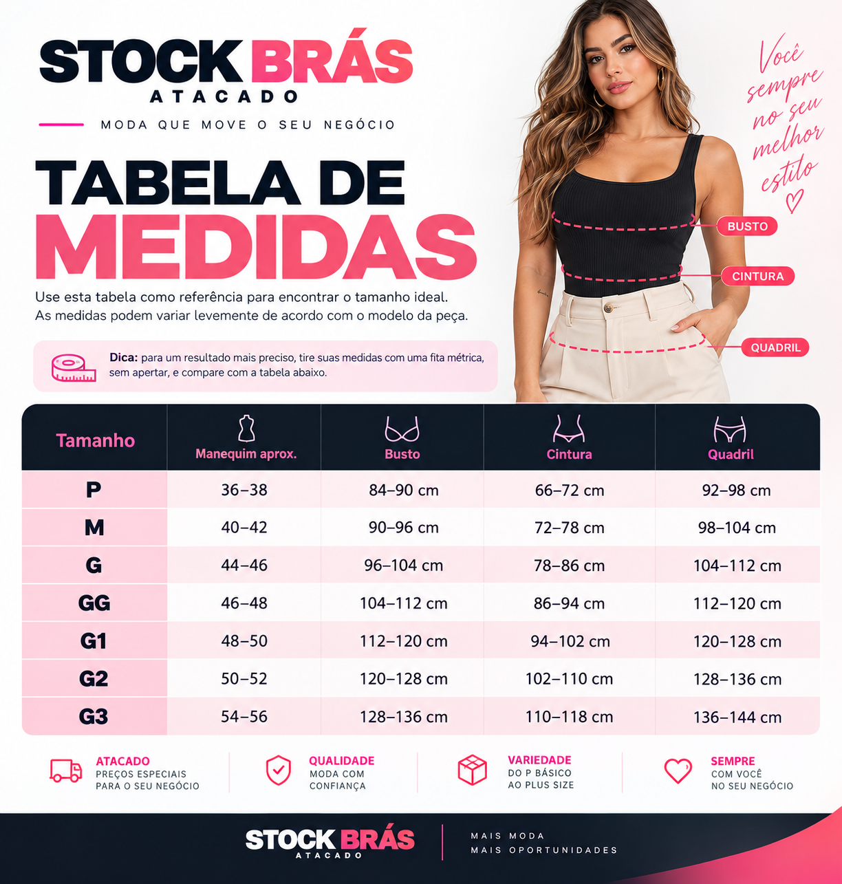 Tabela de medidas Stock Brás