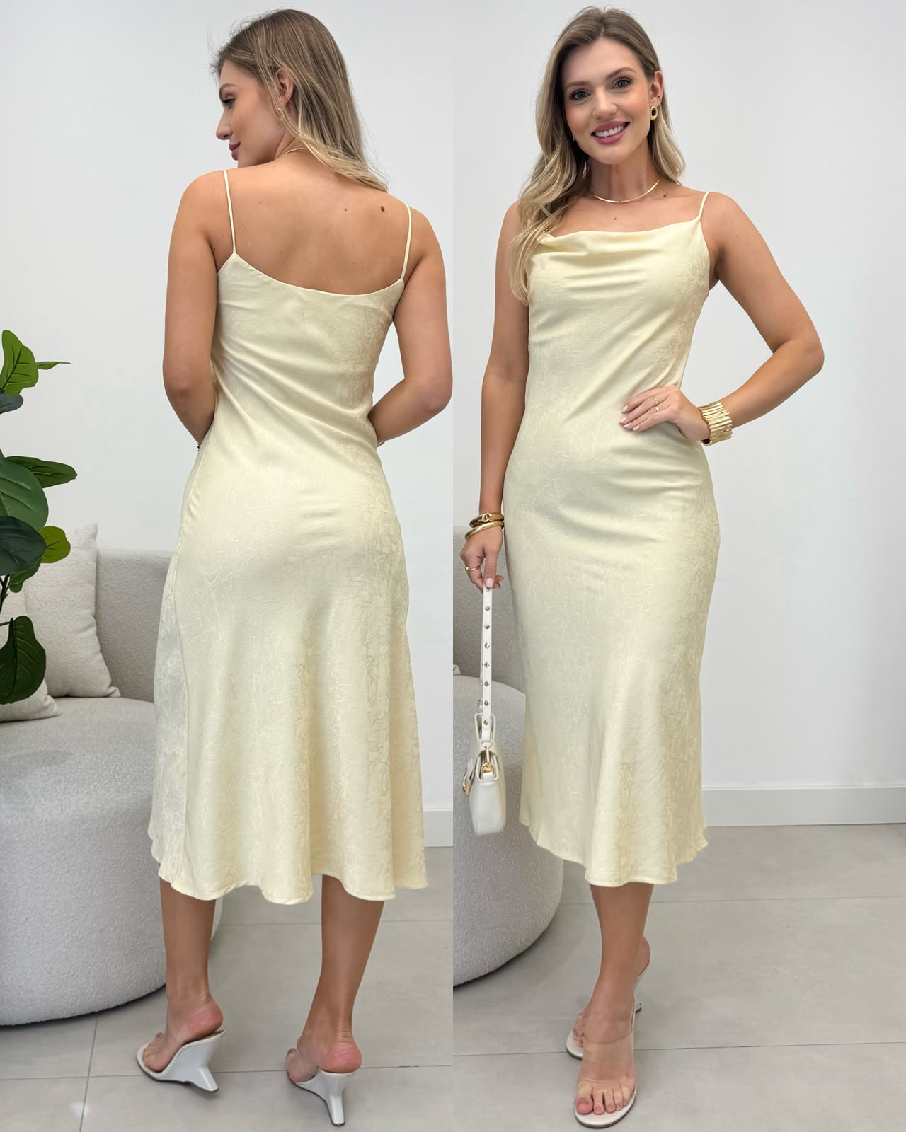 Vestido Cetim Cleonice Amarelo 135972