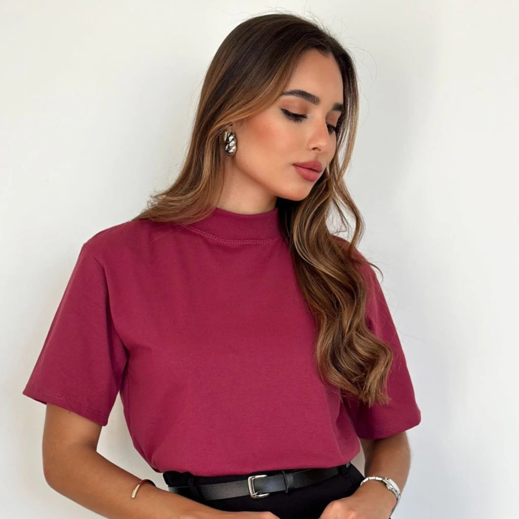 Kit Tshirt Algodão Gola Alta - Marsala, Preto, Off White