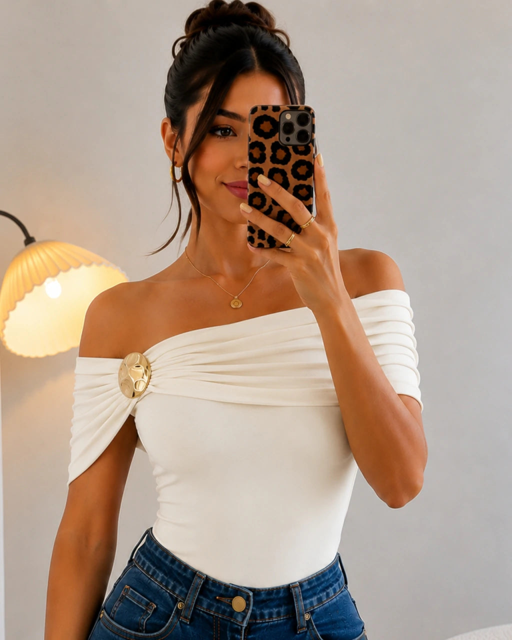 Body poliamida com detalhe Dourado