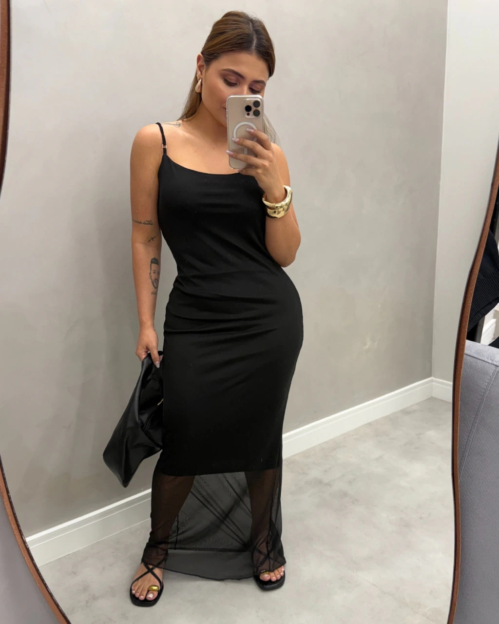 Vestido alça tule Mid alongado