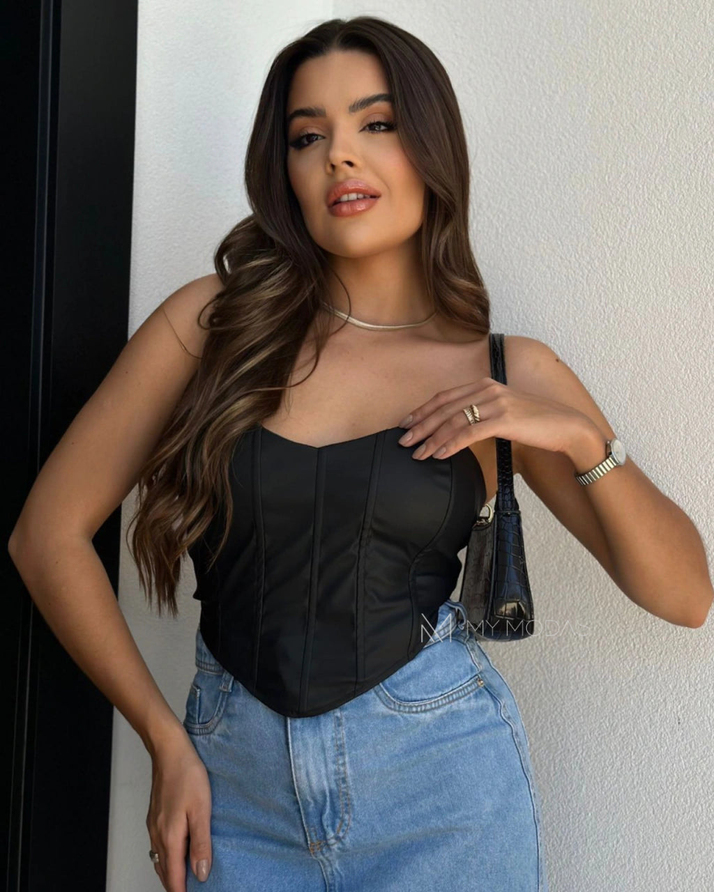 Cropped Corset Couro