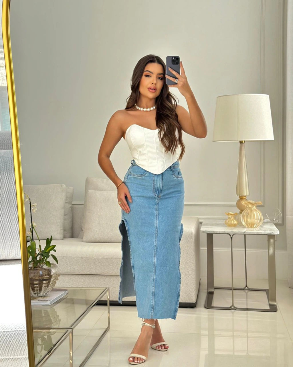 Saia jeans Longa