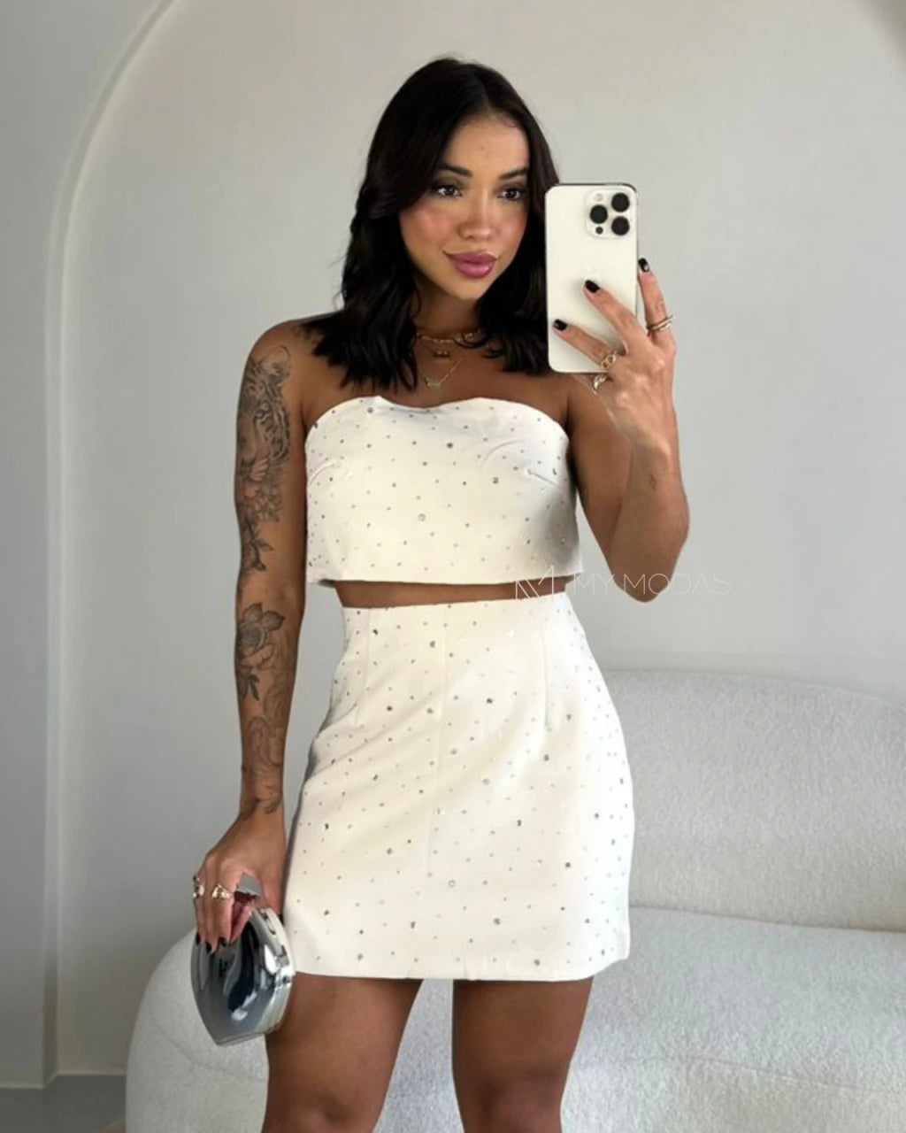 Cropped faixa alfaiataria strass
