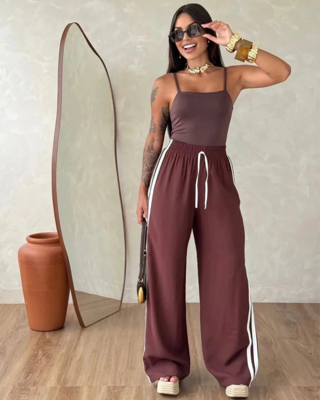 Calça pantalona Marrant listra