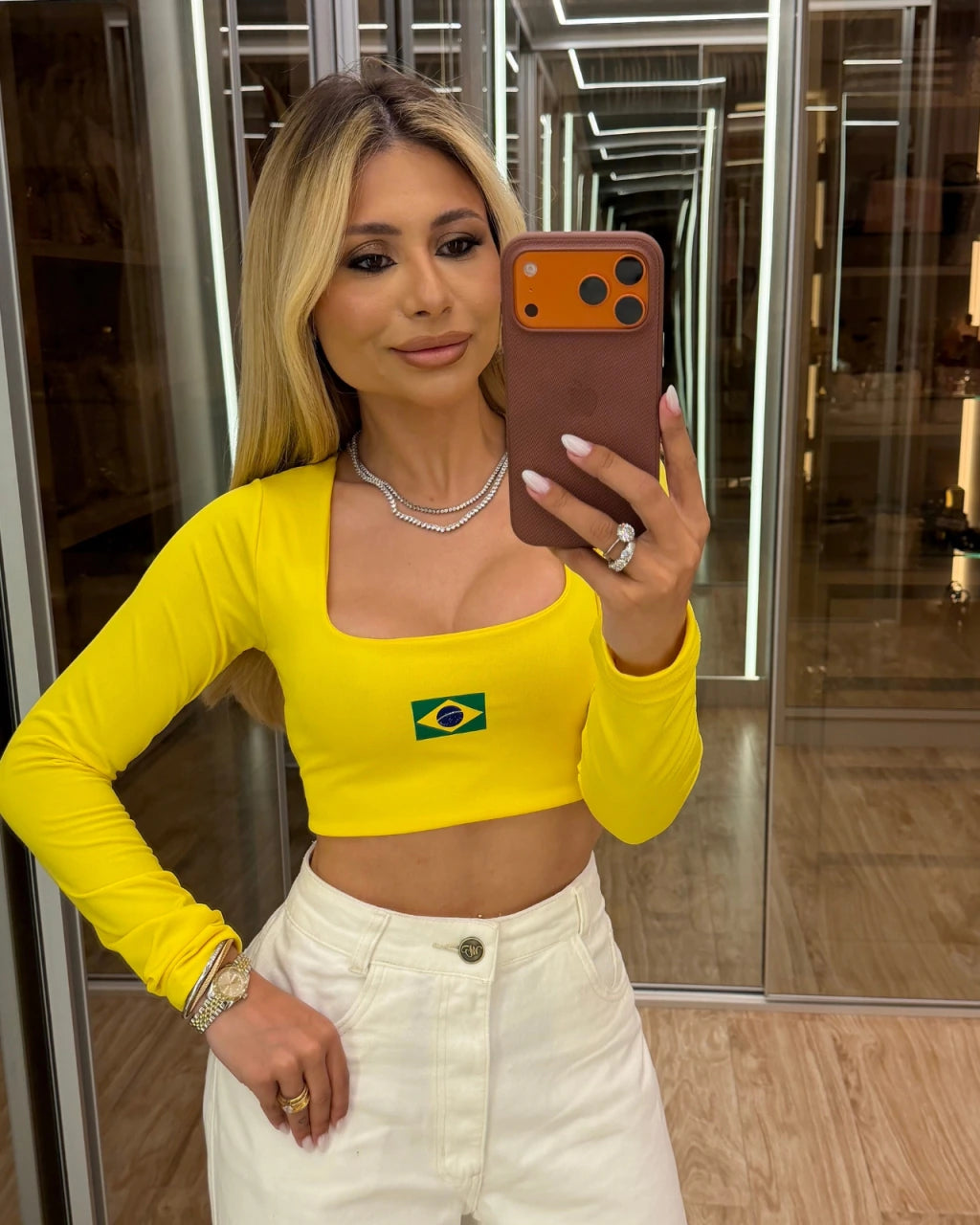 Cropped manga longa Suplex poliamida duplo Brasil