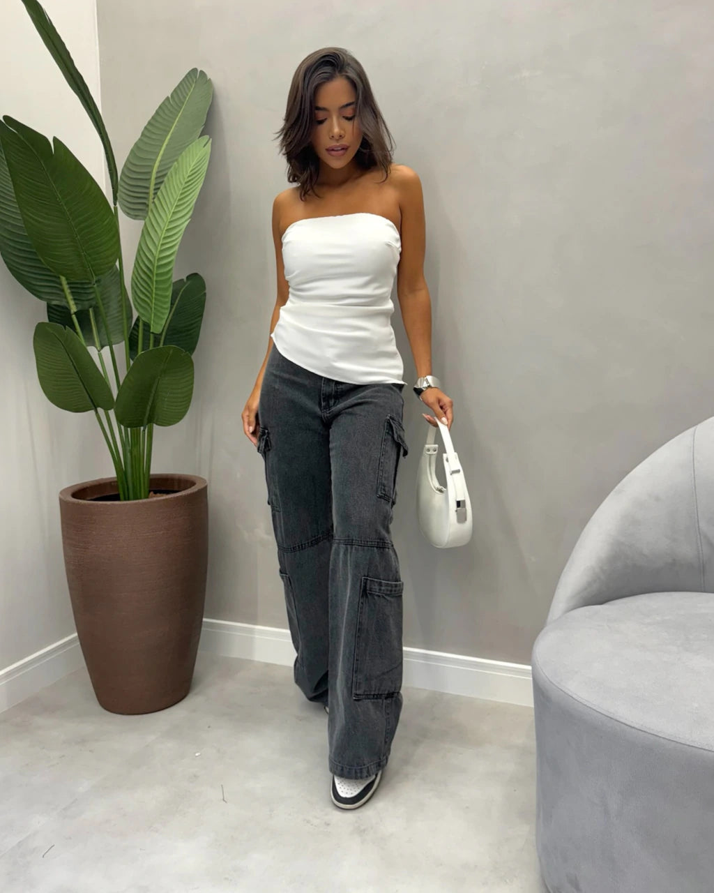 Calça Jeans Cargo Wide Estonada