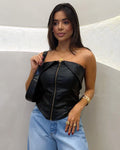 Blusa couro zíper tomara que caia