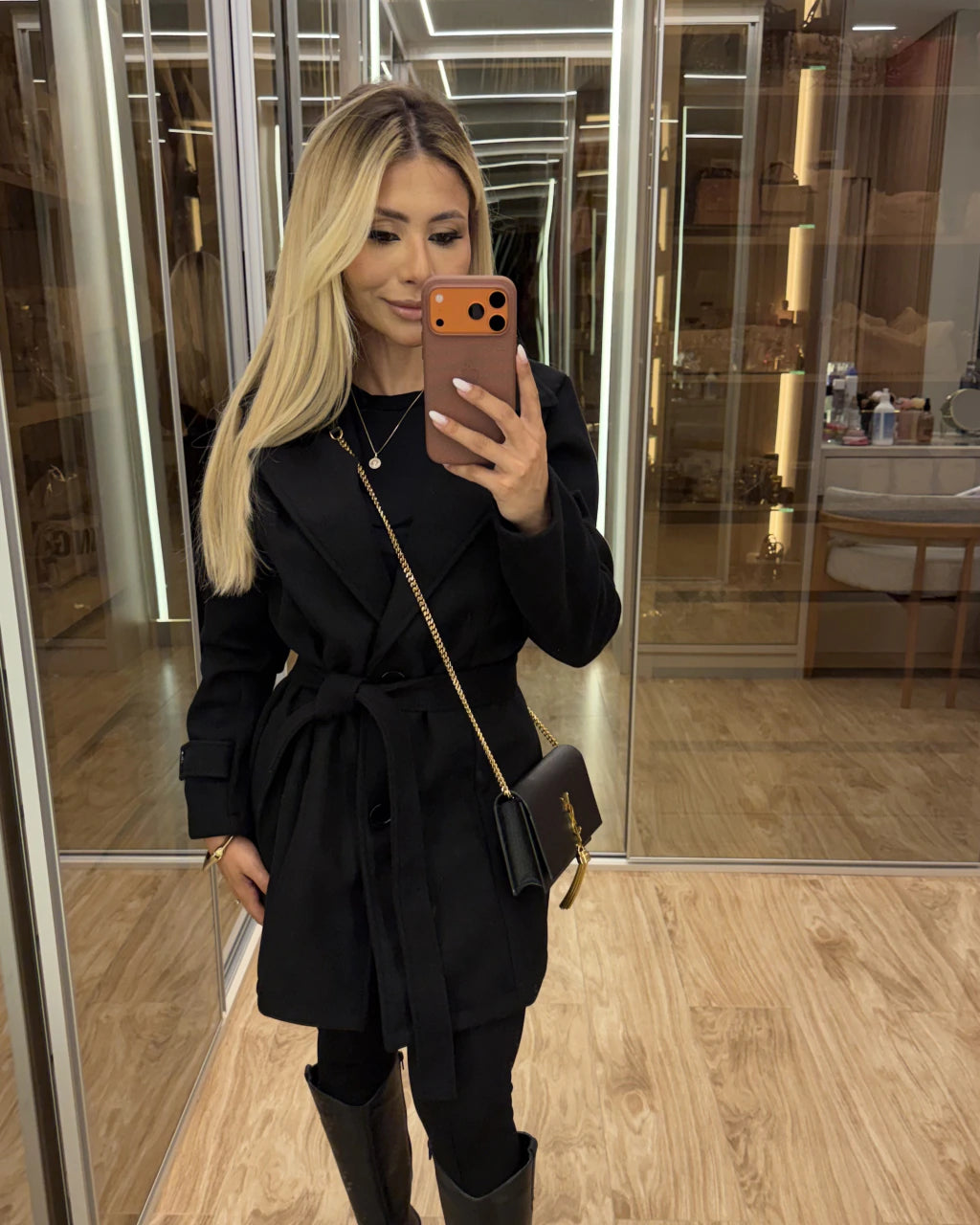 Sobretudo lã batida com cinto removível