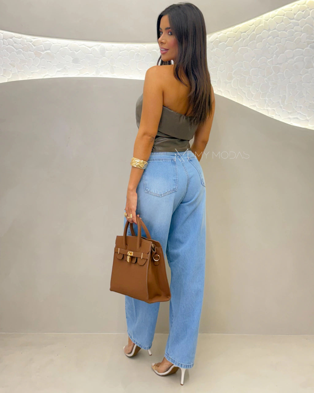 Blusa couro zíper tomara que caia