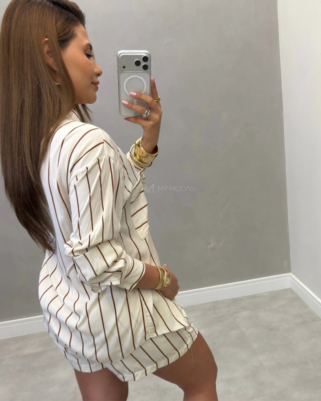 Conjunto camisa e shorts Viscolinho pré lavado