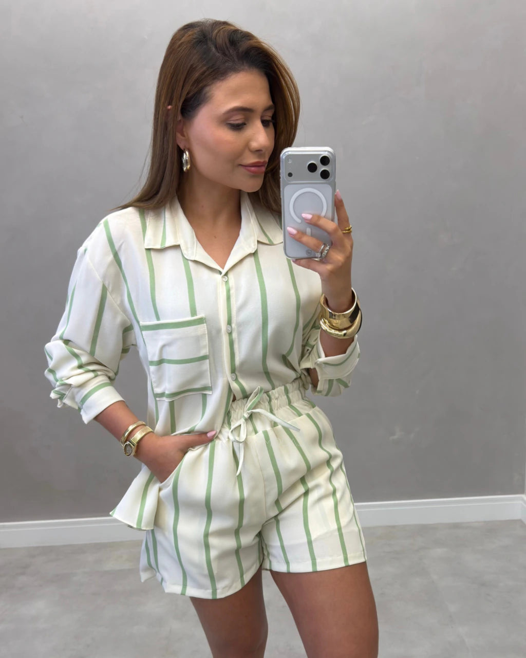 Conjunto camisa e shorts Viscolinho pré lavado