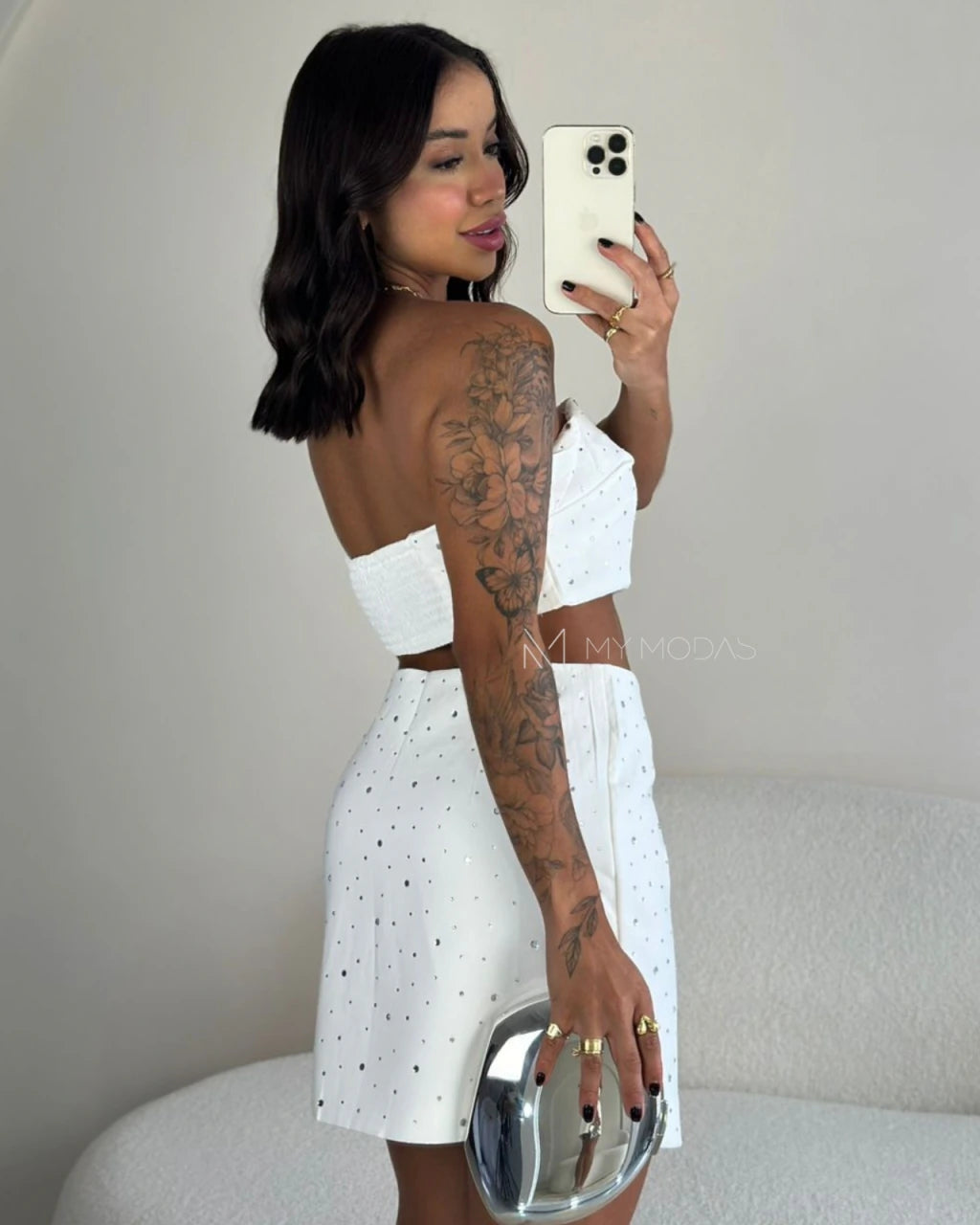 Cropped faixa alfaiataria strass