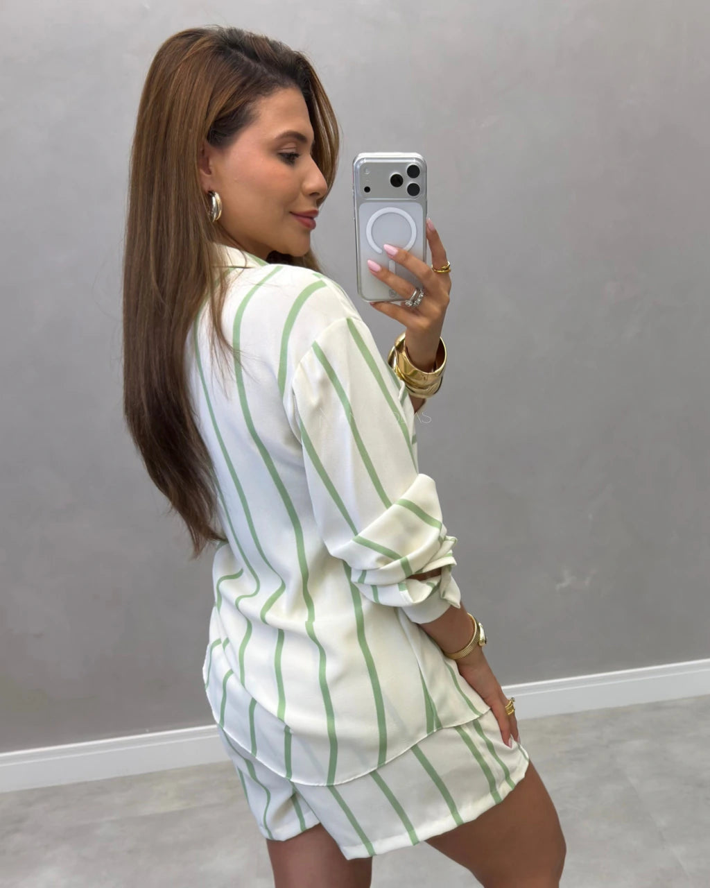 Conjunto camisa e shorts Viscolinho pré lavado