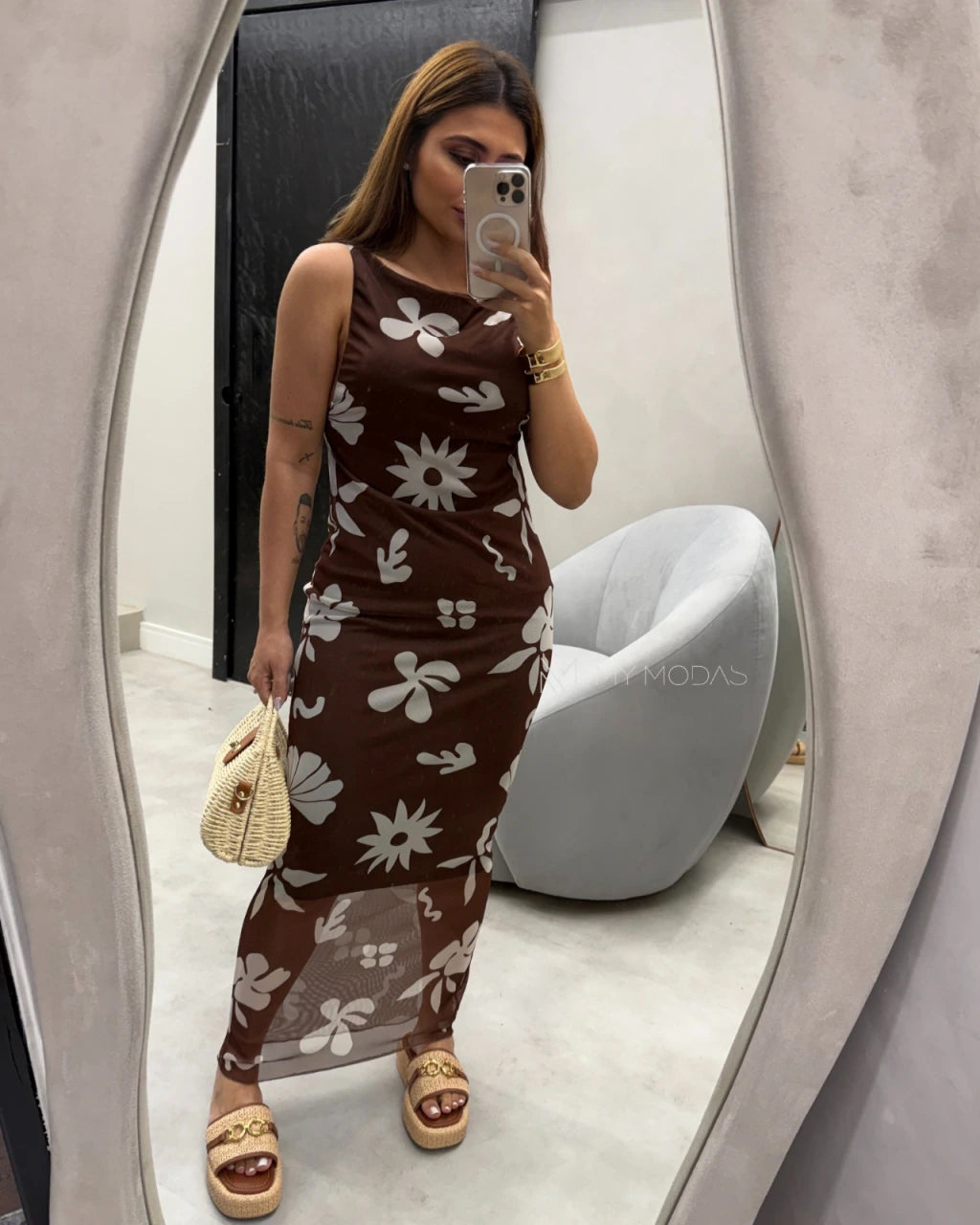 Vestido regata tule Mid alongado