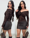 Blusa Renda Renata Marrom 134777