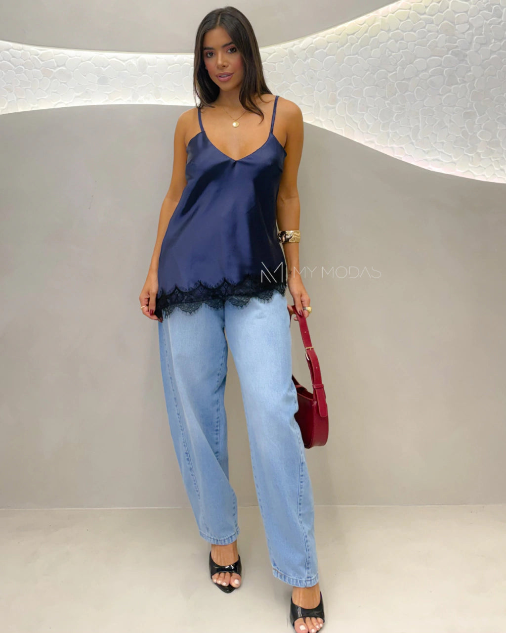 Blusa cetim renda