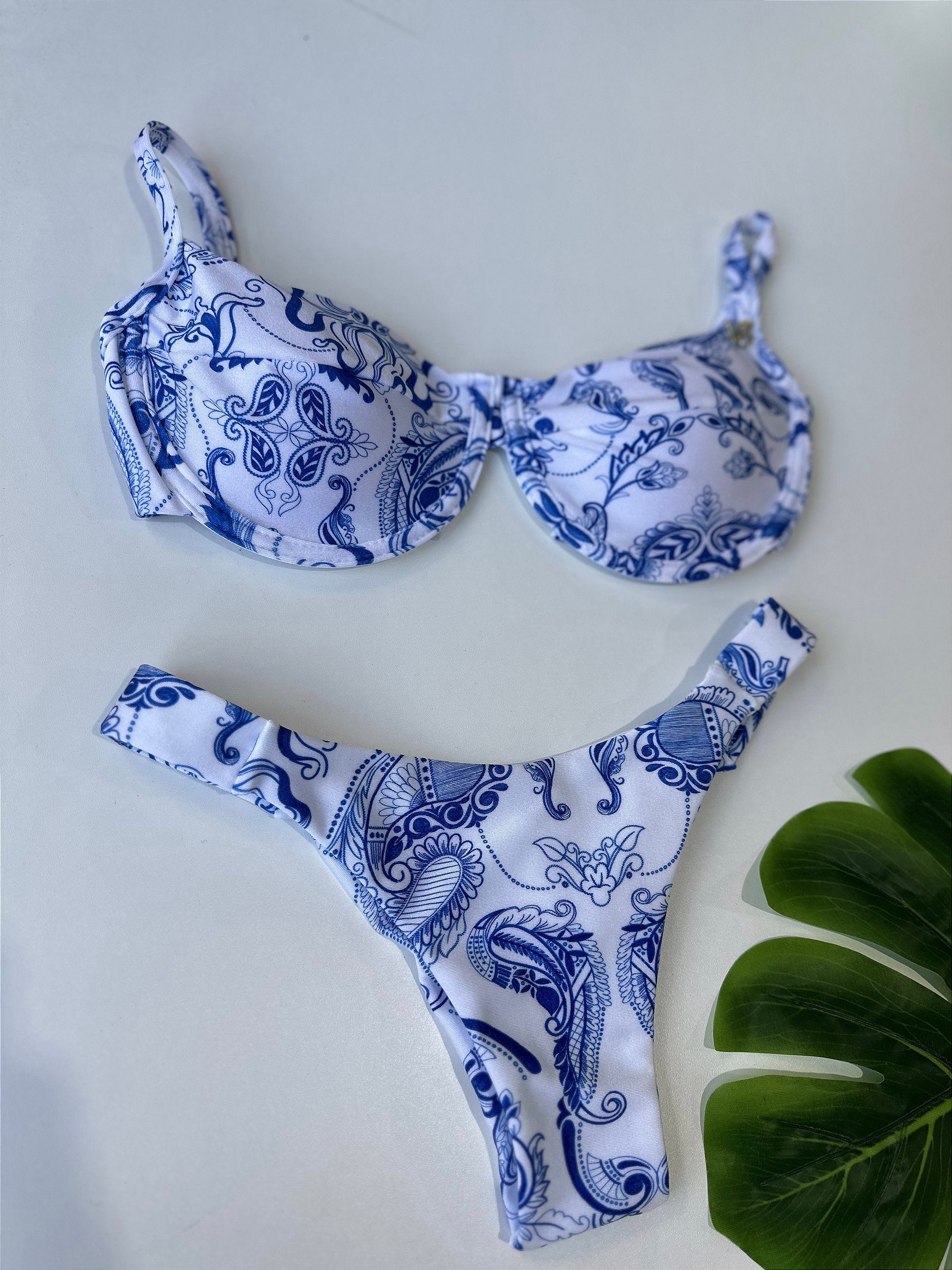 Calcinha Fita Lateral Larga fio duplo tecido glow Grécia azul 013 (BUSTO NÃO INCLUSO)