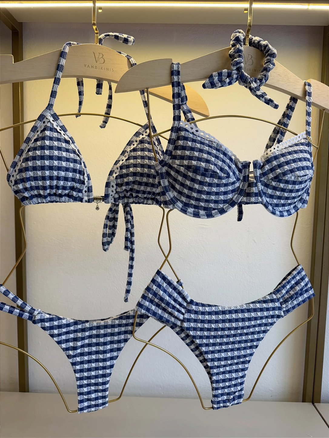 Calcinha Fita dupla xadrez azul (BUSTO NÃO INCLUSO)