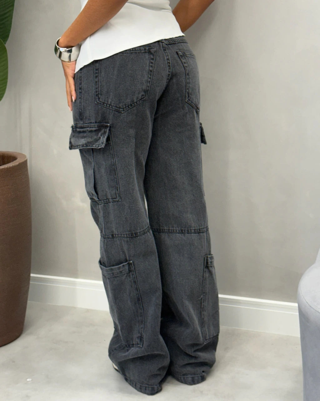 Calça Jeans Cargo Wide Estonada