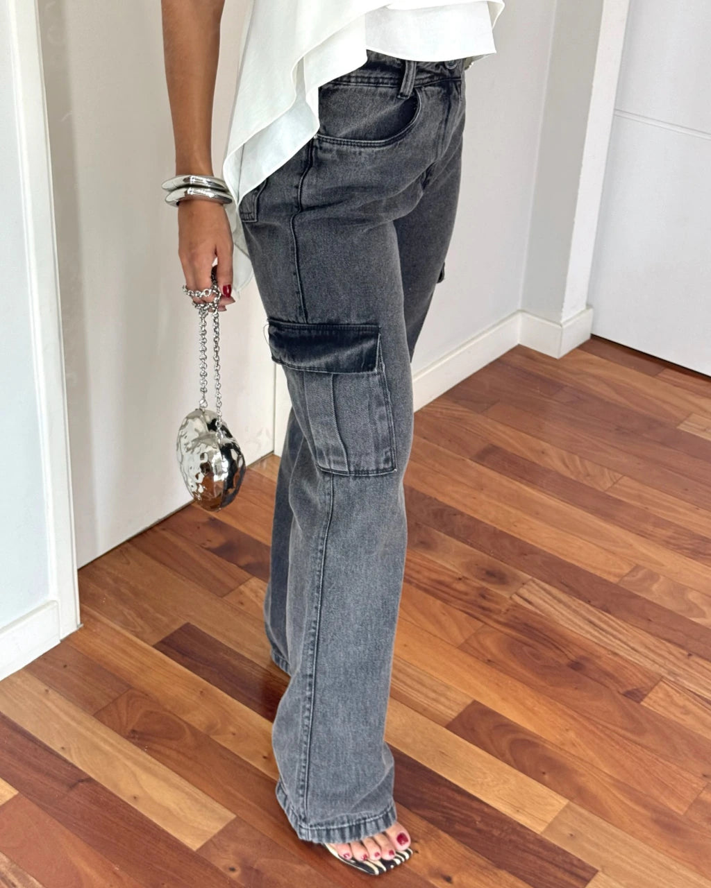 Calça jeans Wide legue cargo