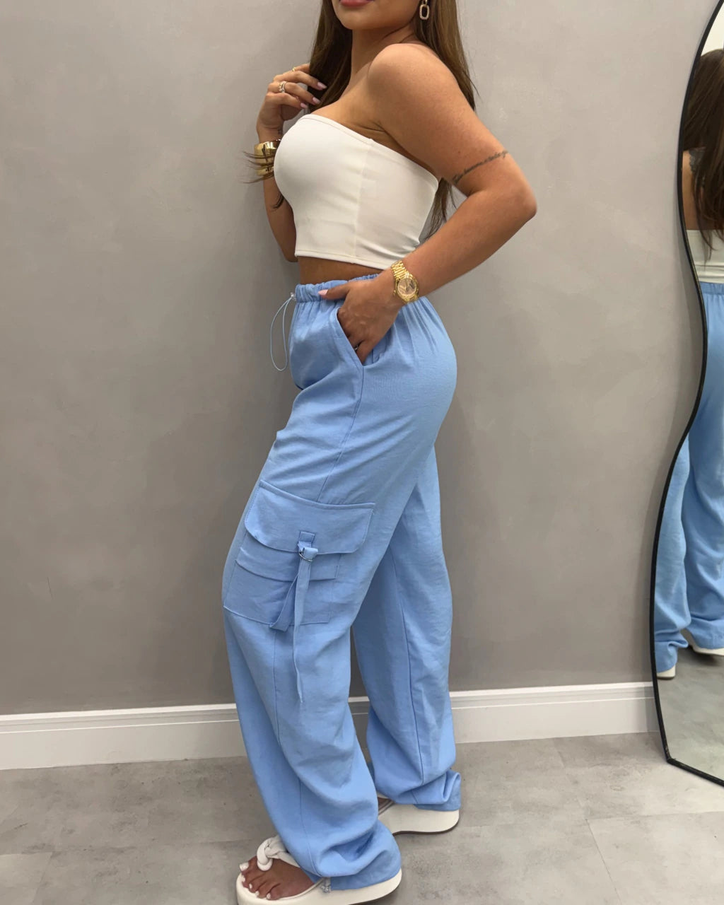 Calça cargo Viscolinho pré lavado