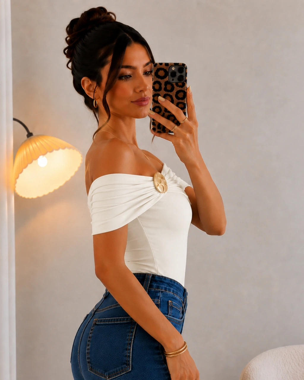 Body poliamida com detalhe Dourado