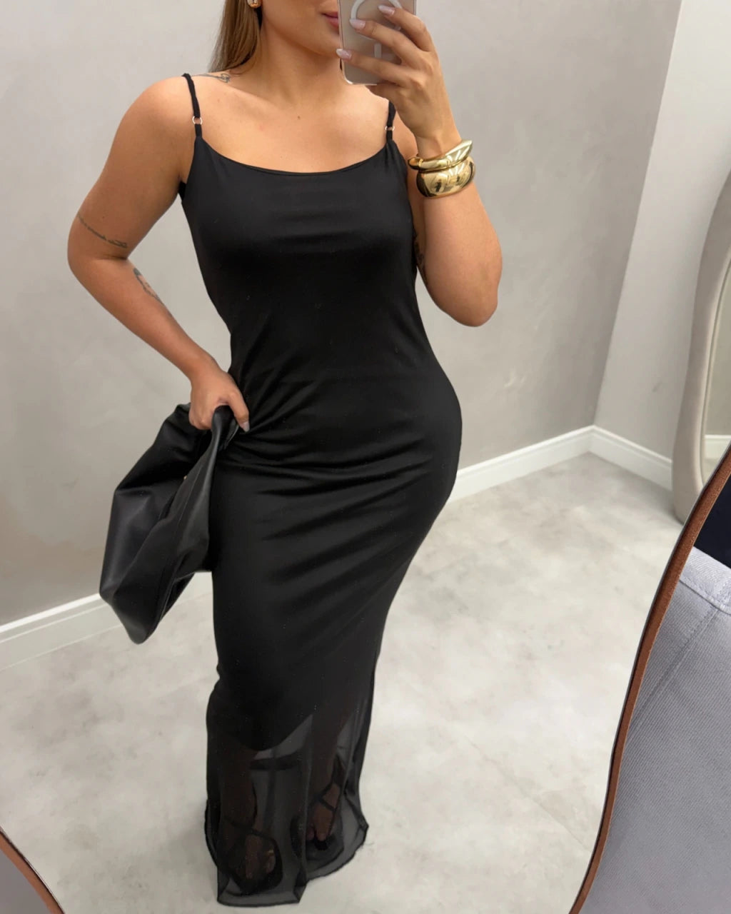 Vestido alça tule Mid alongado