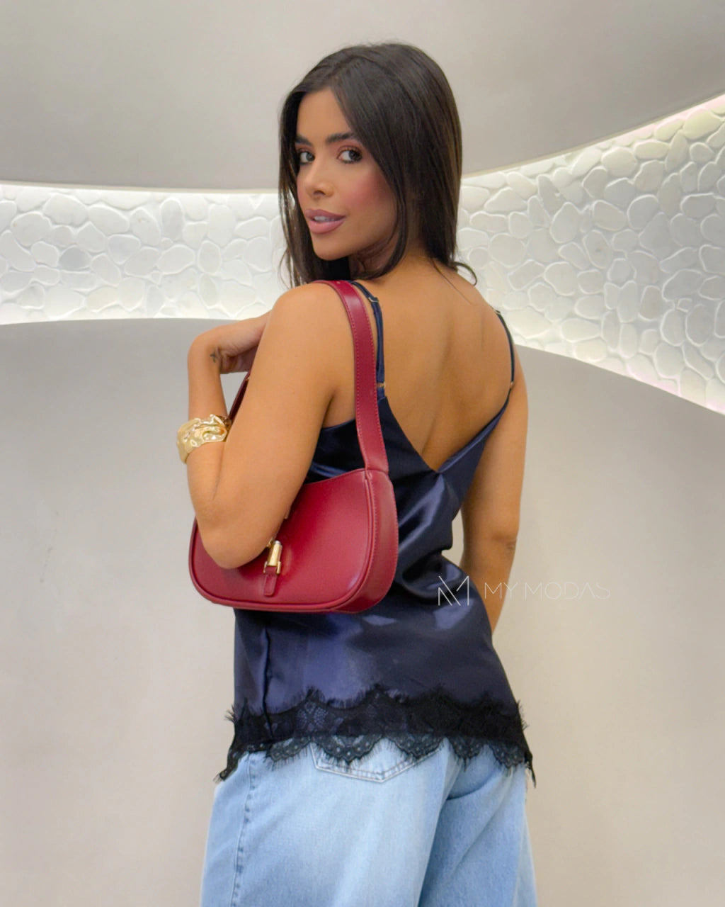 Blusa cetim renda