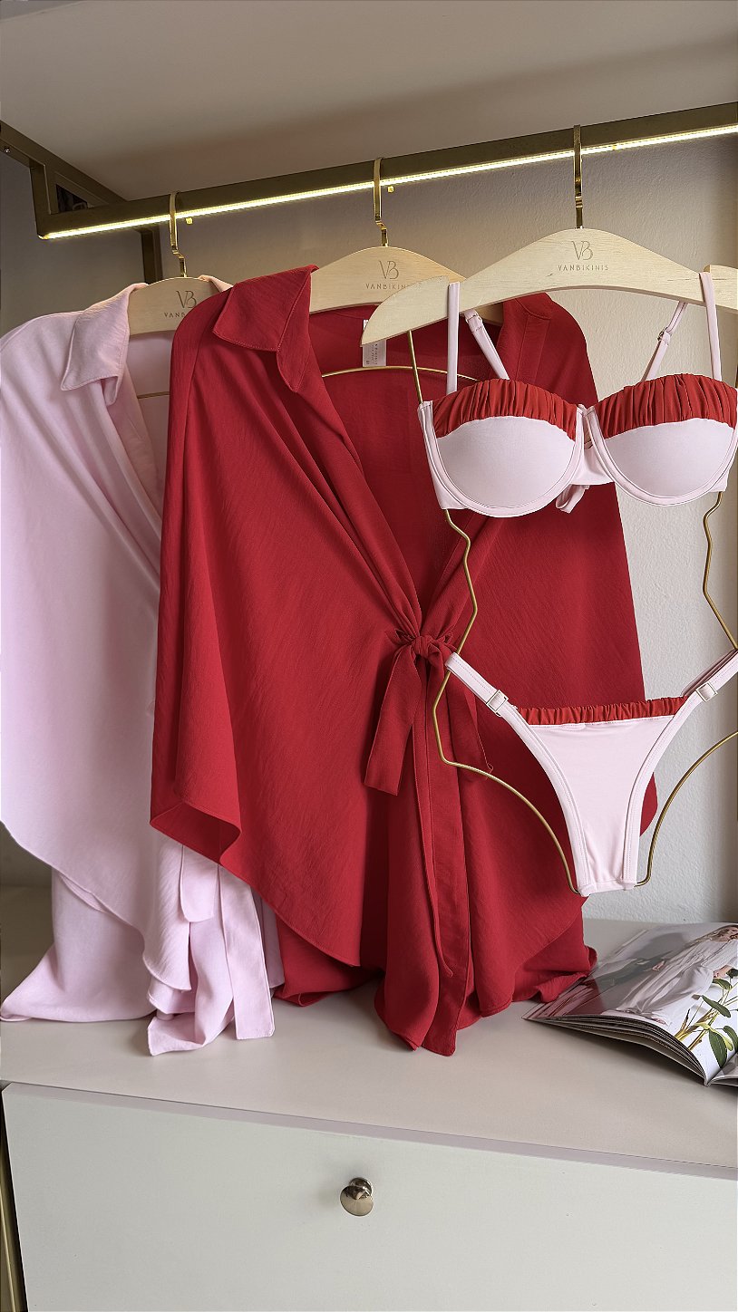 Top Positano rosa e vermelho (CALCINHA NÃO INCLUSO)
