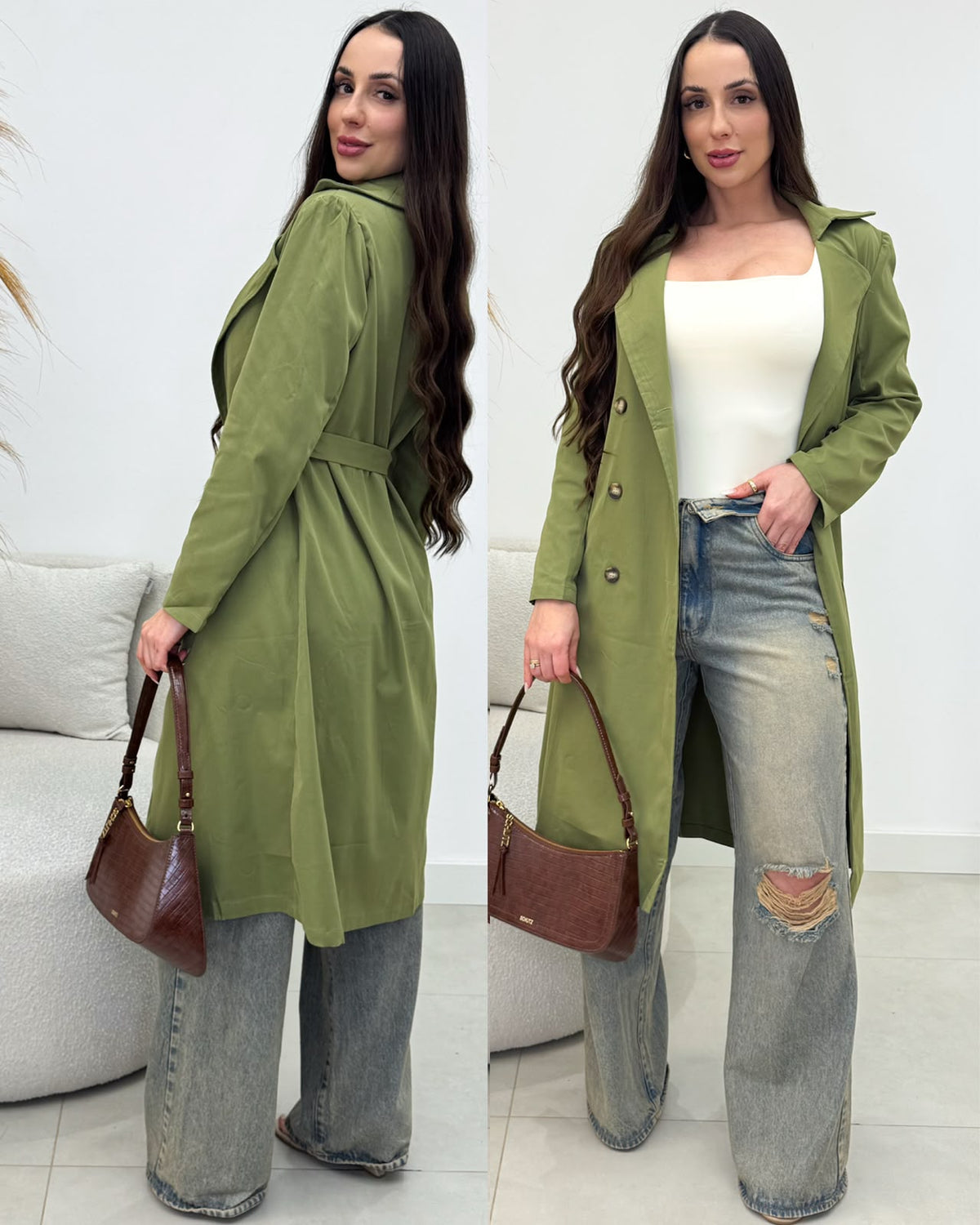Casaco Trench Coat Morgana Verde Oliva 135049