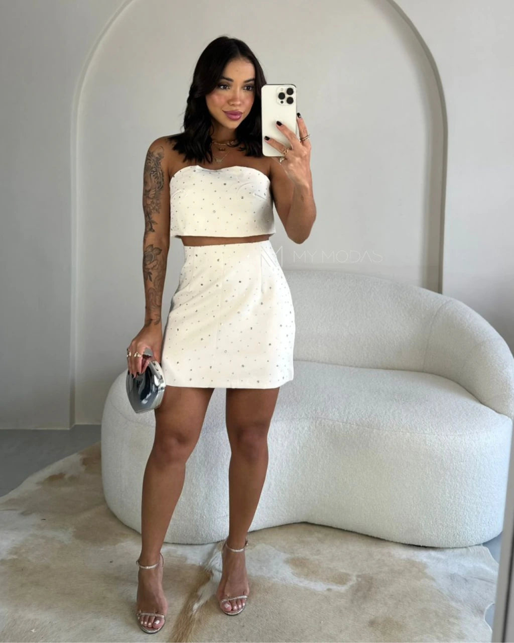 Cropped faixa alfaiataria strass