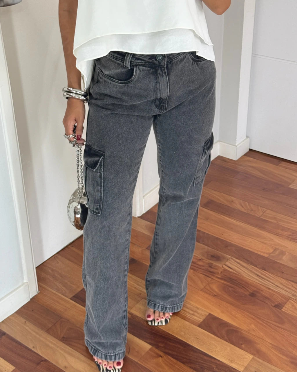 Calça jeans Wide legue cargo