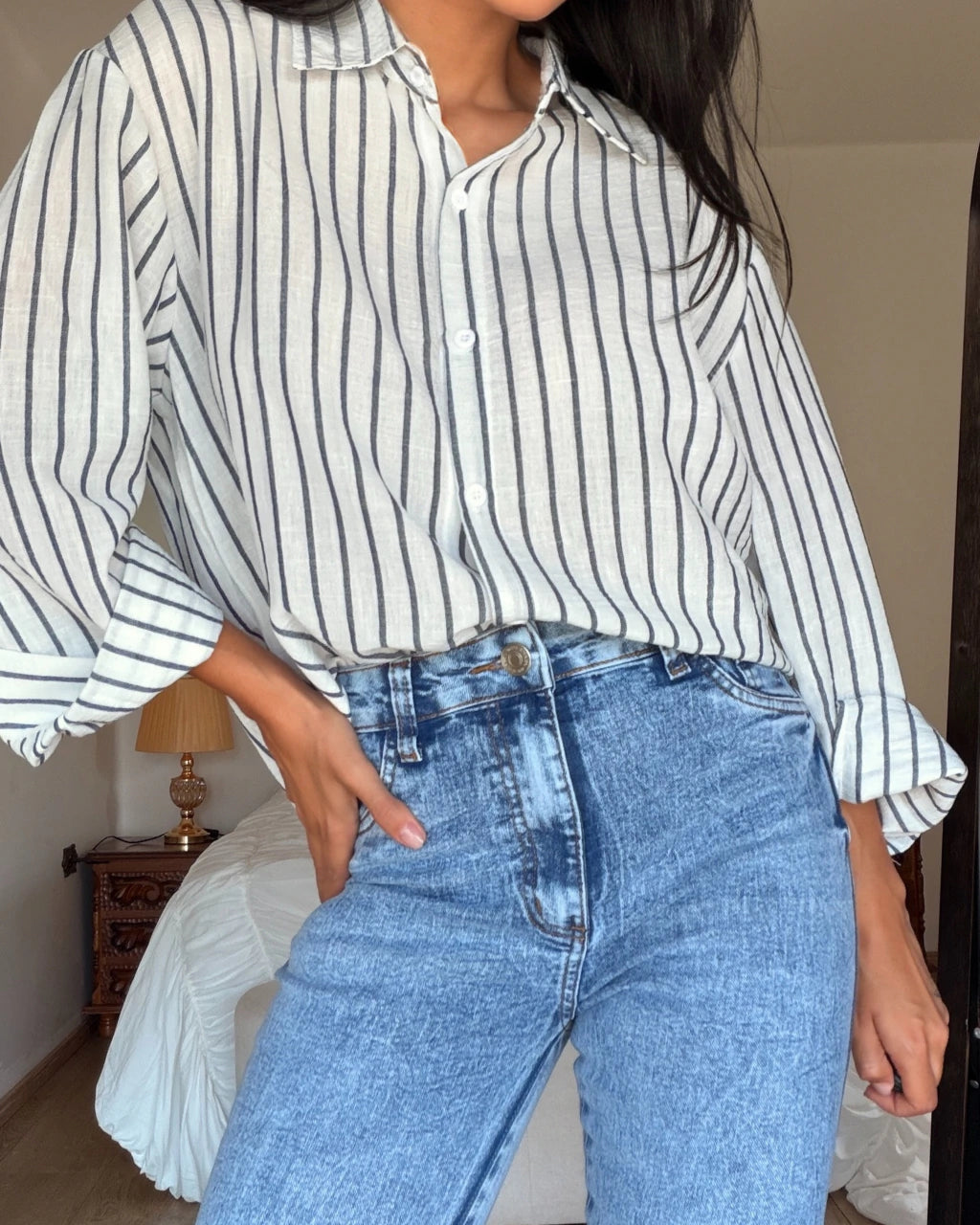 Calça flare jeans com elastano