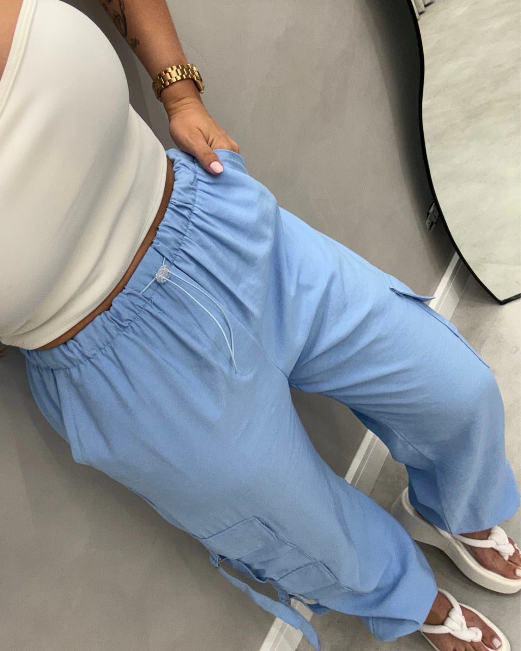 Calça cargo Viscolinho pré lavado