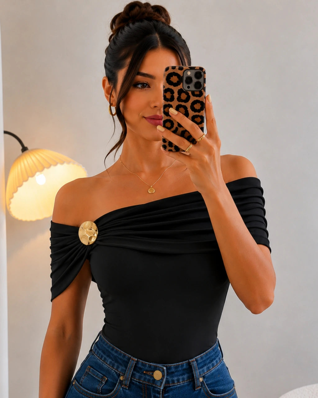 Body poliamida com detalhe Dourado