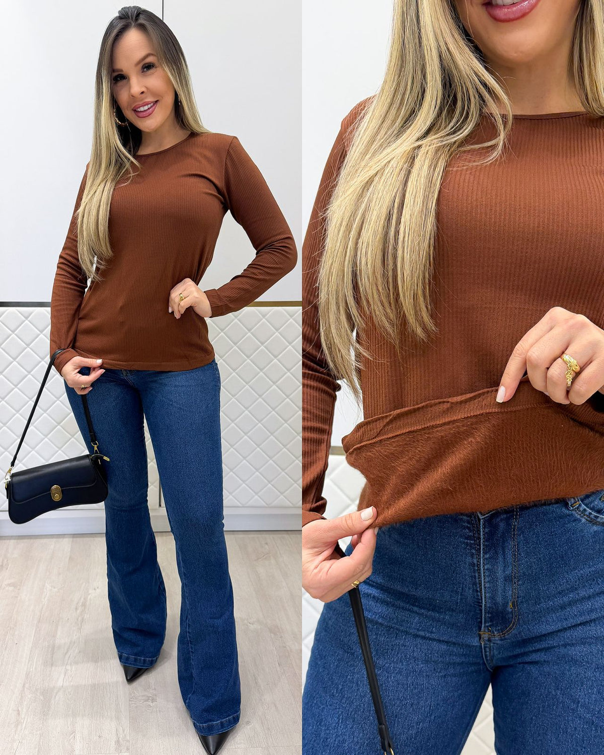 Blusa Básica Marina Marrom 134240