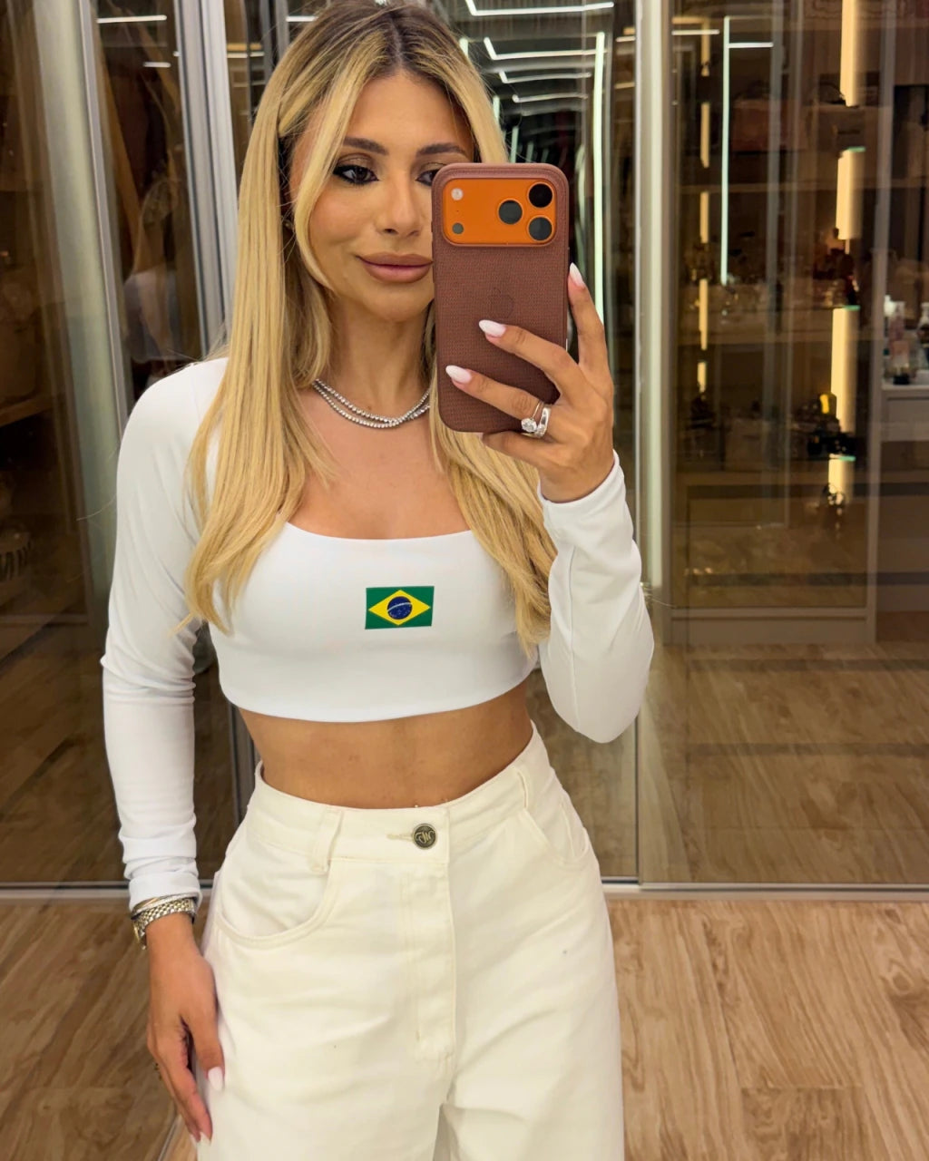 Cropped manga longa Suplex poliamida duplo Brasil