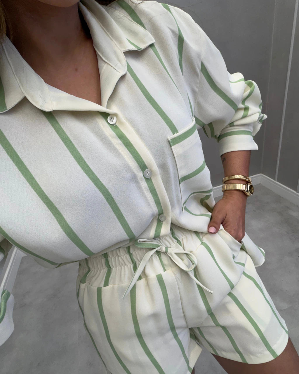 Conjunto camisa e shorts Viscolinho pré lavado