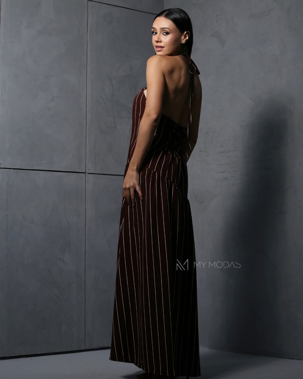 Vestido longo frente única risca de Giz