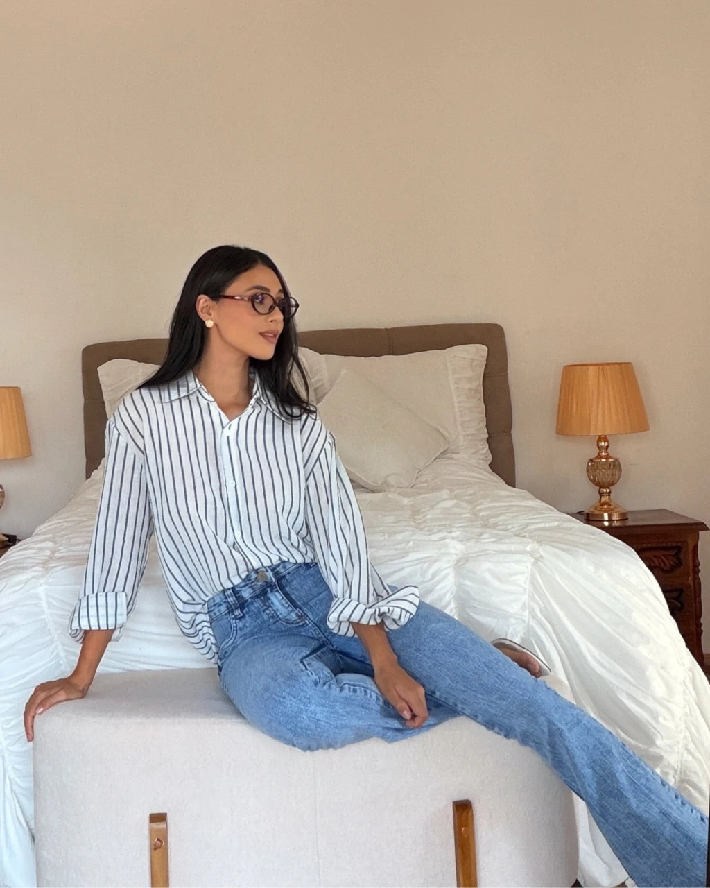 Calça flare jeans com elastano
