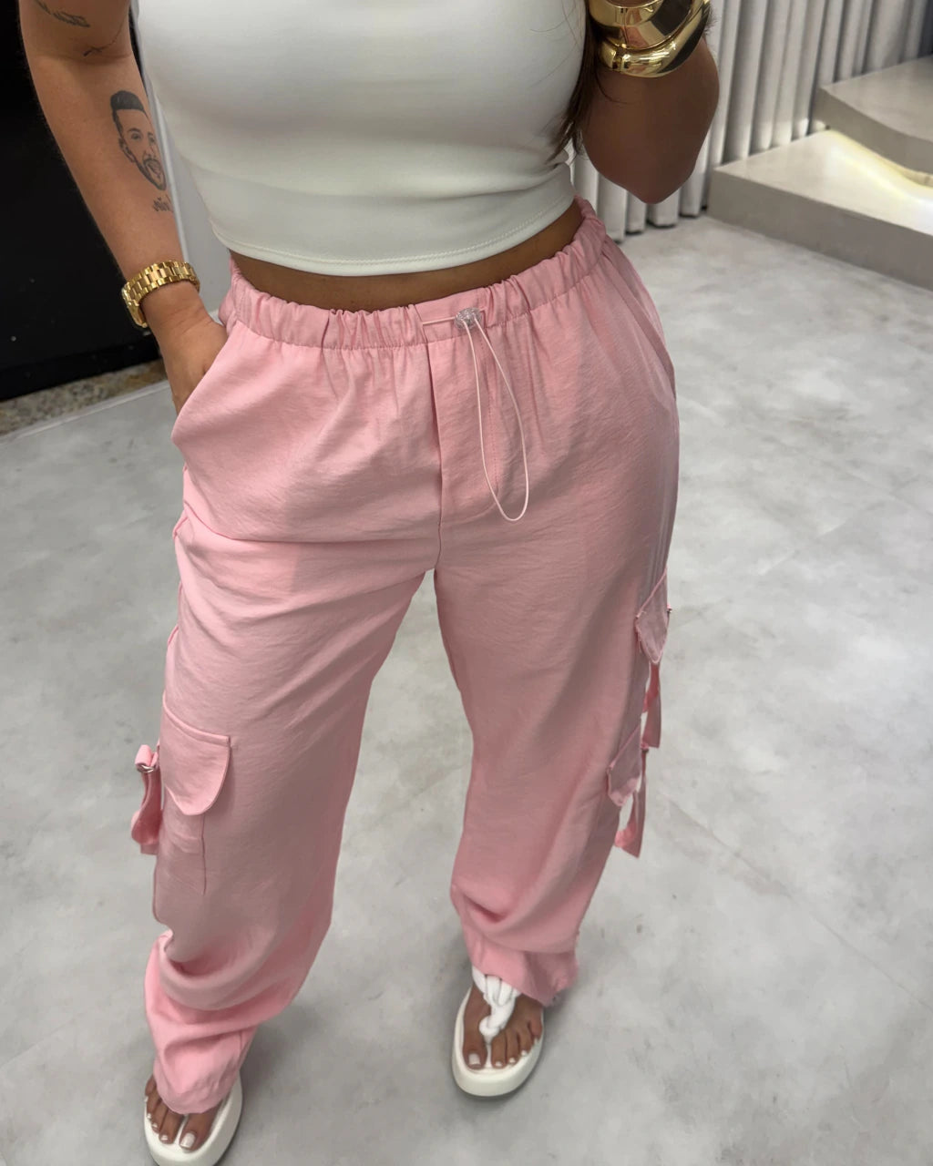 Calça cargo Viscolinho pré lavado