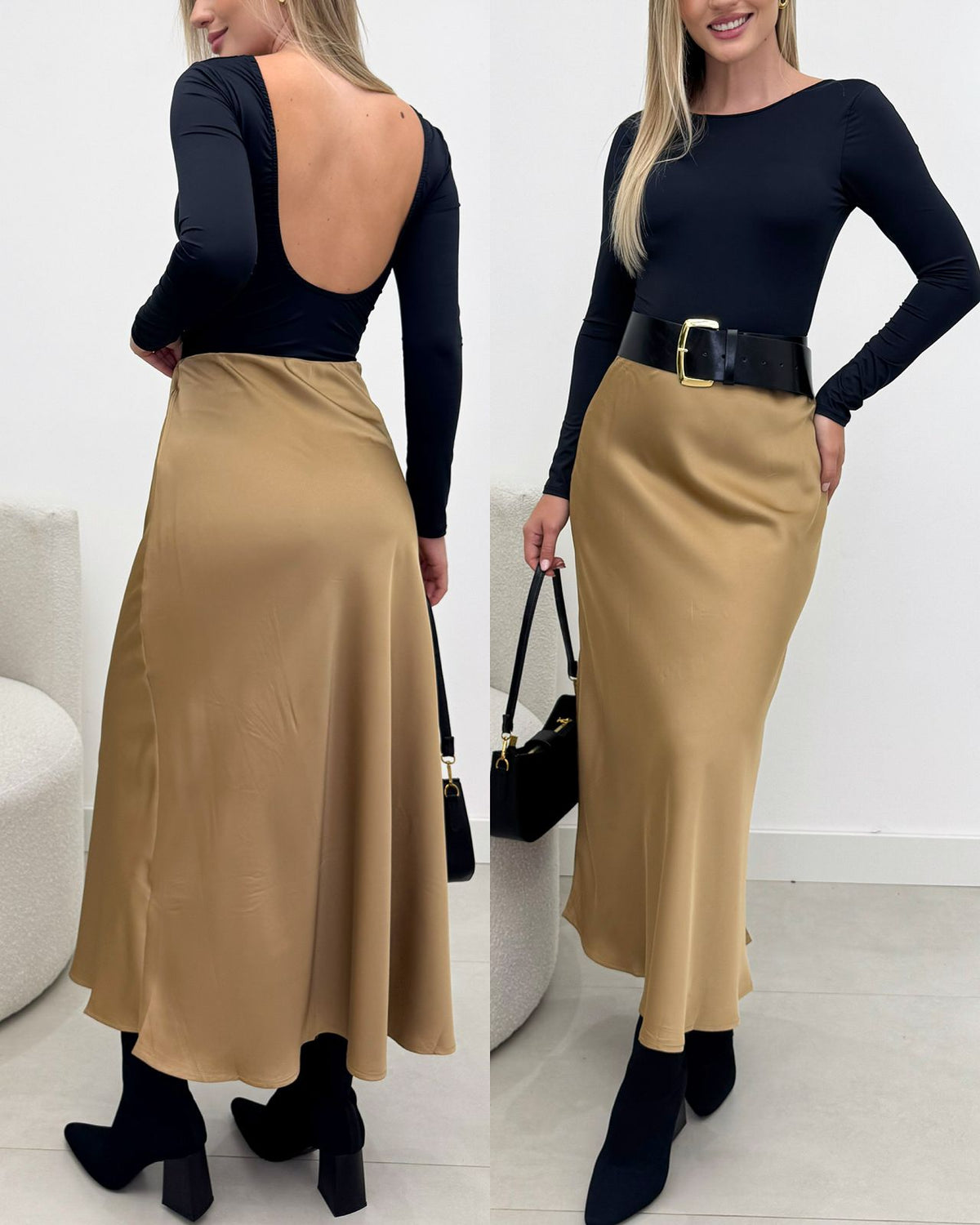 Saia Cetim Juliane Bege Escuro 133349