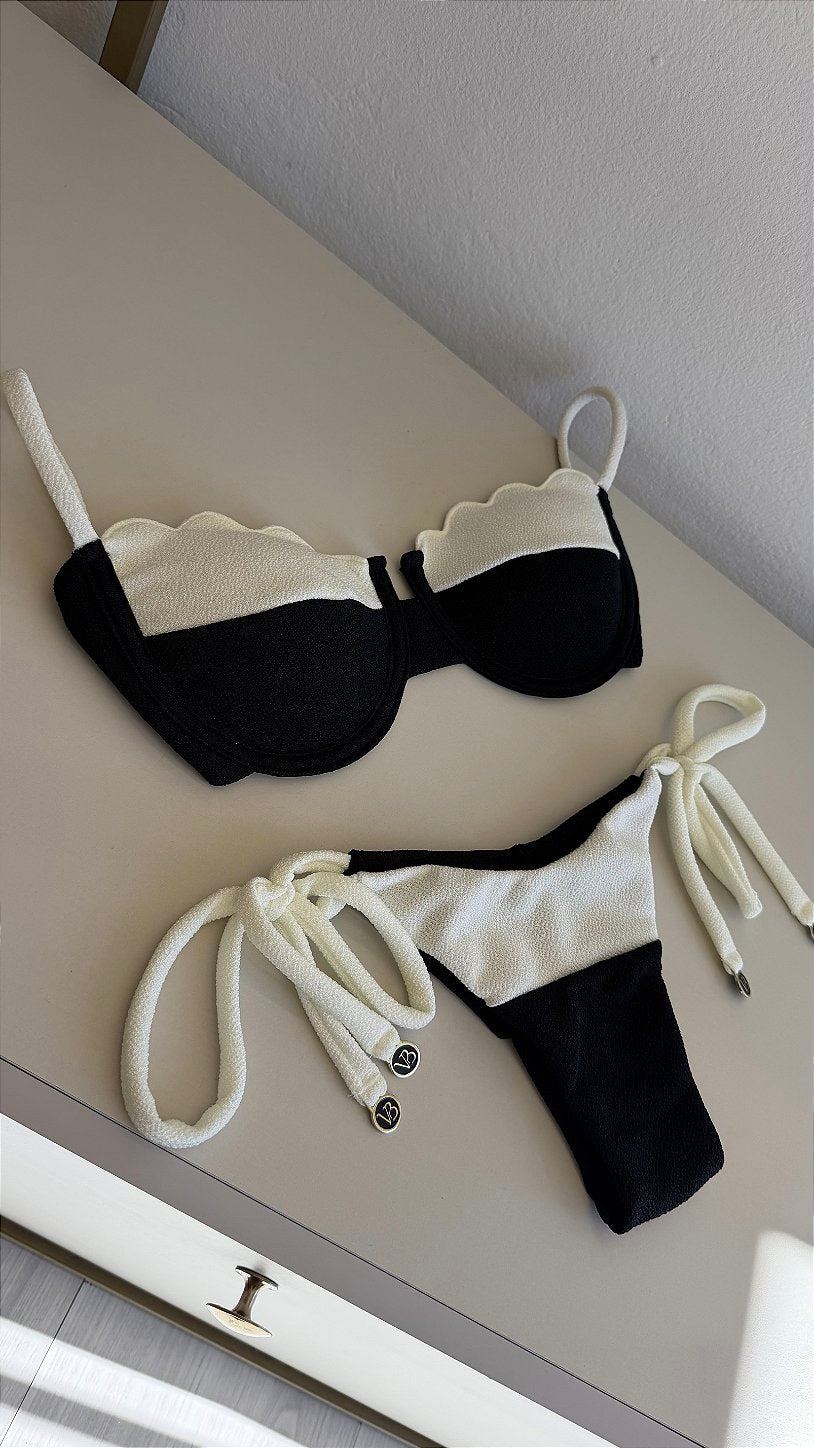 Meia Taça Nuvem Tulum preto e off white (CALCINHA NÃO INCLUSO)