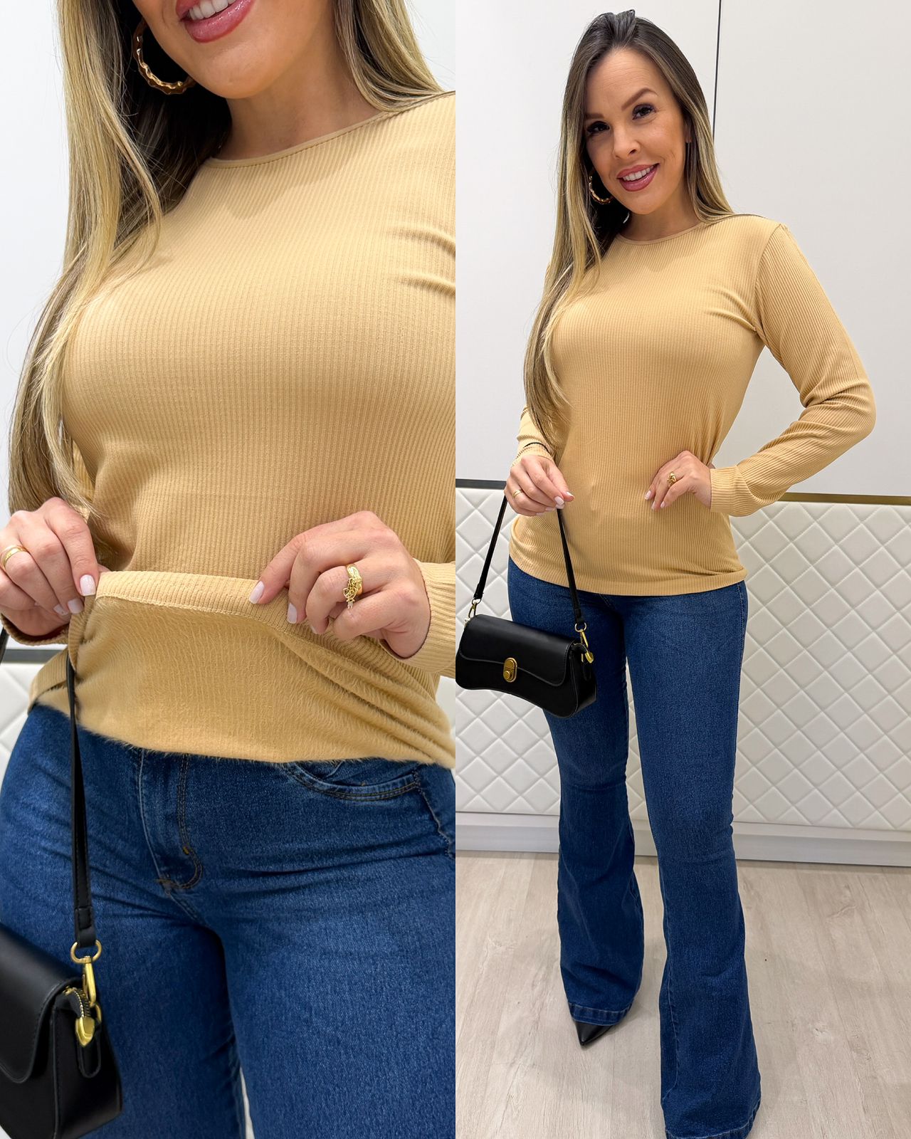 Blusa Básica Marina Bege 134239