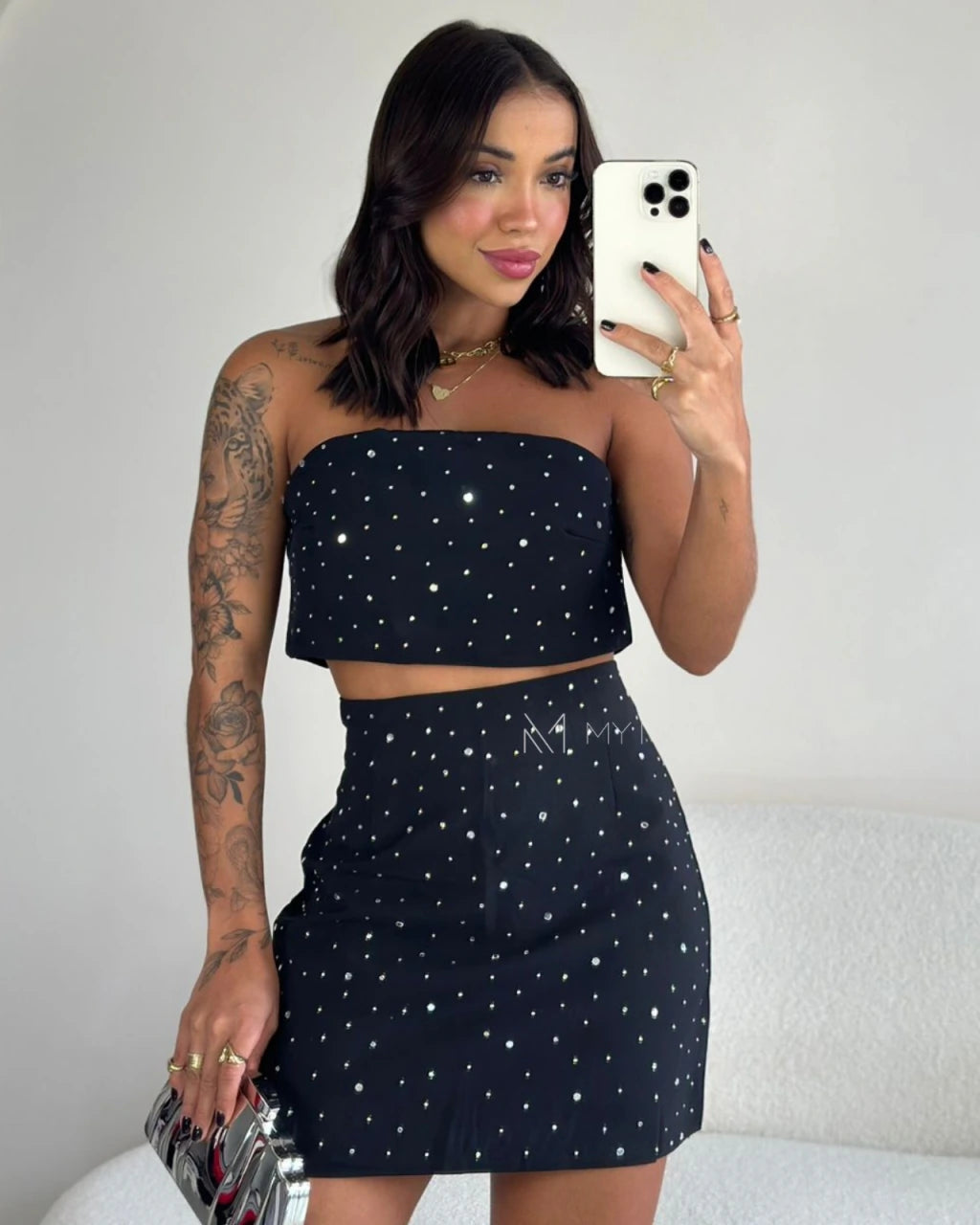 Cropped faixa alfaiataria strass