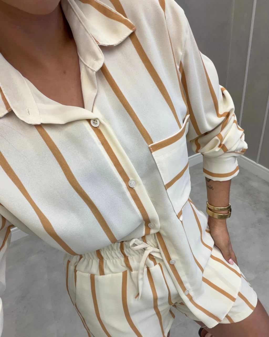Conjunto camisa e shorts Viscolinho pré lavado