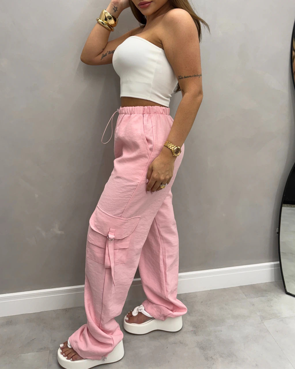 Calça cargo Viscolinho pré lavado