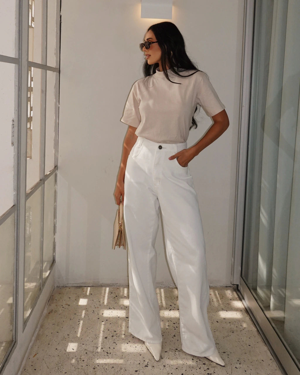 Calça jeans off white wide leg