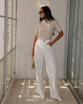 Calça jeans off white wide leg